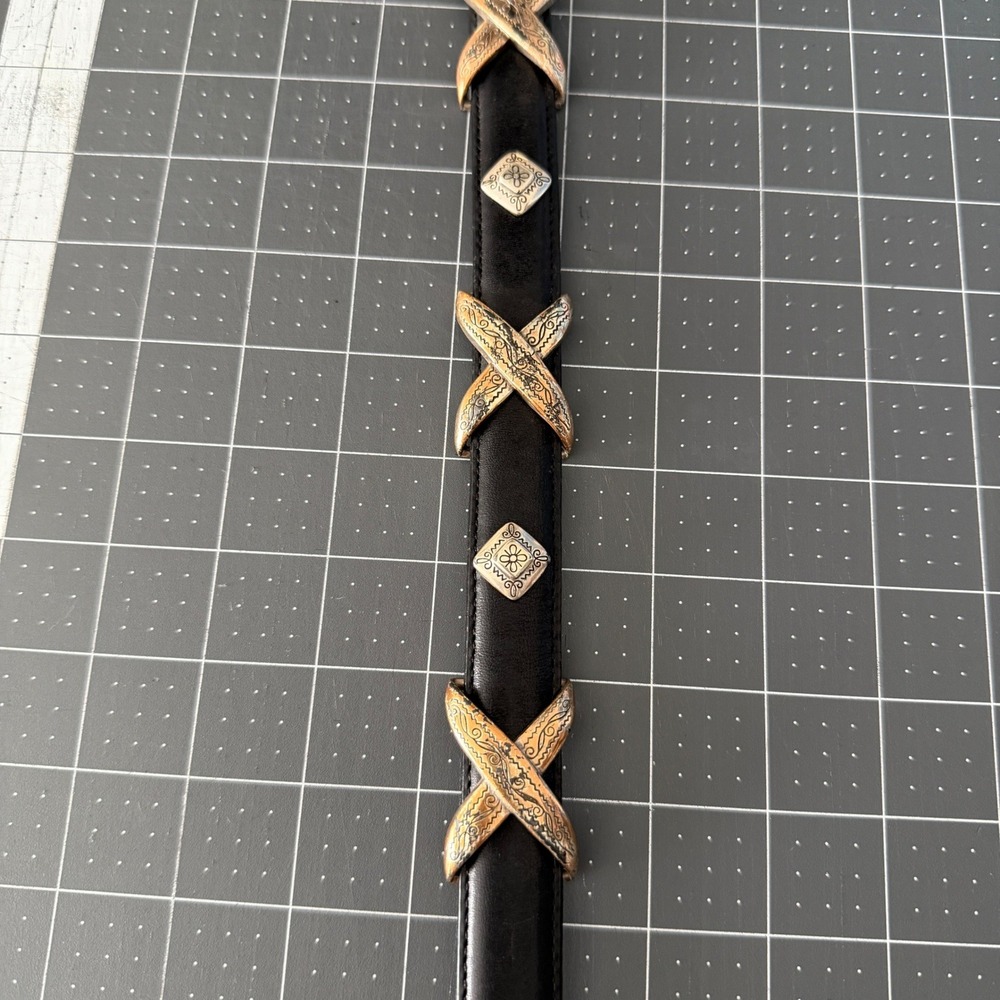 Vintage Western Boho Brighton Black Concho Leather Belt Country Americana Size S - Picture 3 of 7